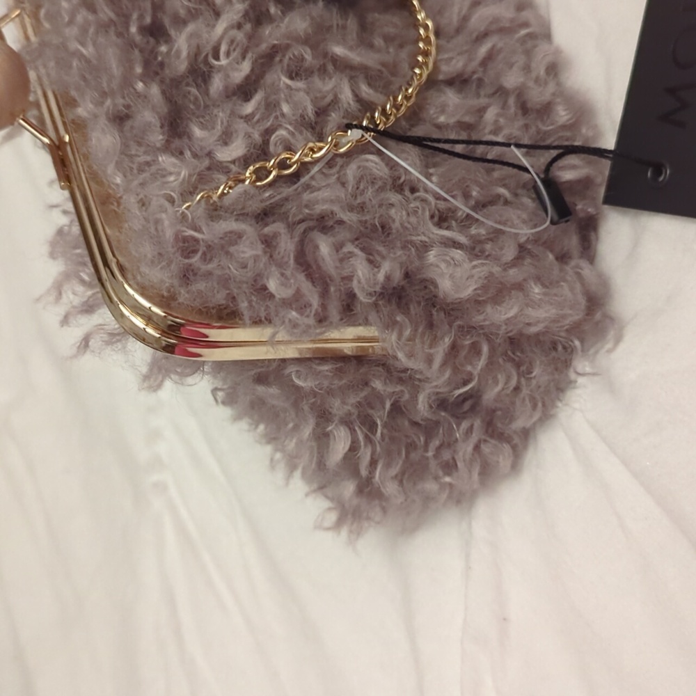 NWT UN Billion Gama Pouch Shaggy Fur Gray Clutch Handbag - Picture 2 of 7